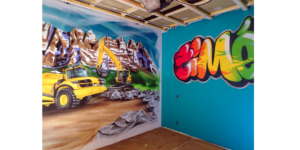 graffiti chambre garcon tag prenom couleur fresque murale savoie haute savoie Rhône alpes originale camion engin pelle tp