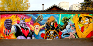 fresque graffiti tag artiste peintre savoie haute savoie dessin animé albator goldorak one piece starwras