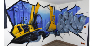 graffiti pelleteuse pelle mecanique tag prenom chambre deco graff engins trompe l oeil